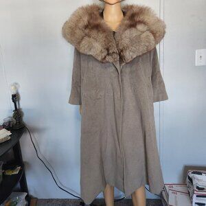 #674 Vintage wool blend/fox fur coat